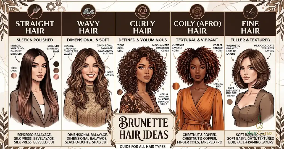 Brunette Hair Ideas for Different Hair Types